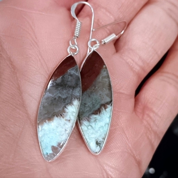 🩵 Laguna Agate Gemstone Earrings 925 Sterling Silver - Picture 1 of 3